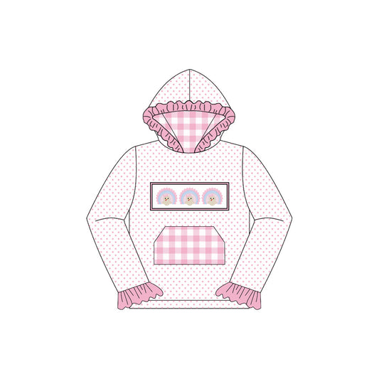 ( Moq 5 ) Preorder Baby Girl Long Sleeves turkey Plaid Pocket Hoodie Pink Fall Shirt