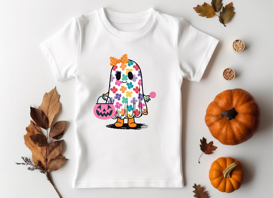 ( Moq 5 ) Preorder Baby Girl Short Sleeves  Flower Ghost Pumpkin Halloween Tee Shirt Tops