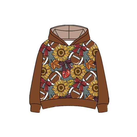 ( Moq 5 ) Preorder Baby Kids Toddler Long Sleeves Sunflowers Bows Football Hoodie Fall Shirt Tops