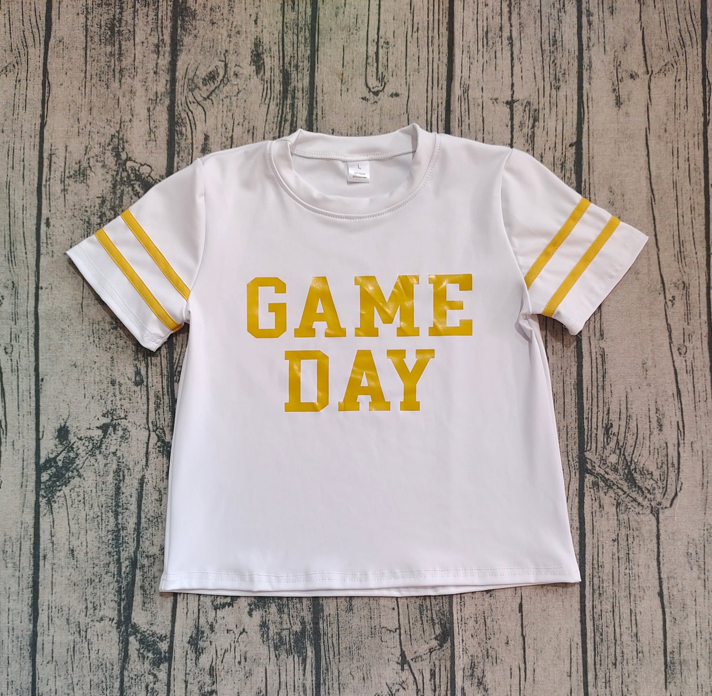 Baby Girl Short Sleeves Game Day Yellow Team Cheer Vinyl Shirt Yoga Active Tops RTS