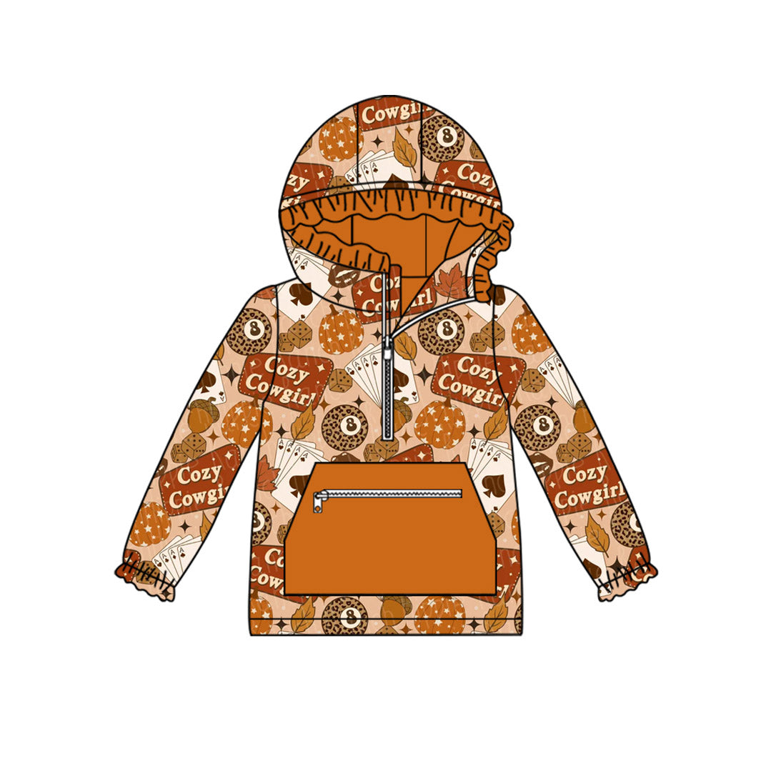 ( Moq 5 ) Preorder Baby Girl Long Sleeves Fall Pumpkins Hoodie Zipper Pocket Pullover Shirt