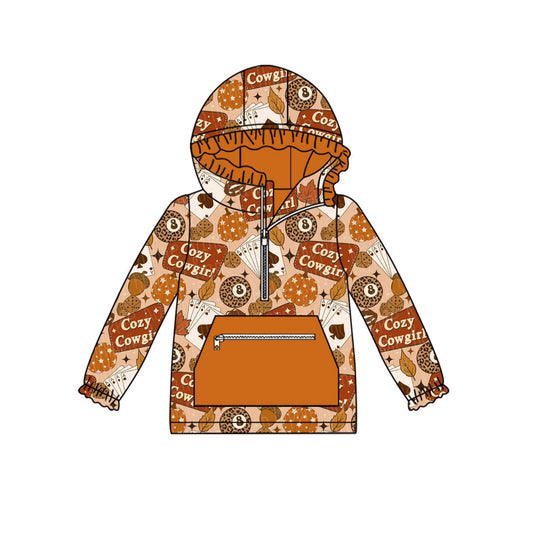 ( Moq 5 ) Preorder Baby Girl Long Sleeves Fall Pumpkins Hoodie Zipper Pocket Pullover Shirt