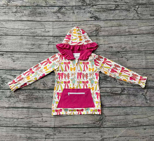 ( No moq ) Preorder Baby Girl Long Sleeves Colorful Bows Hoodie Zipper Pullover Tops
