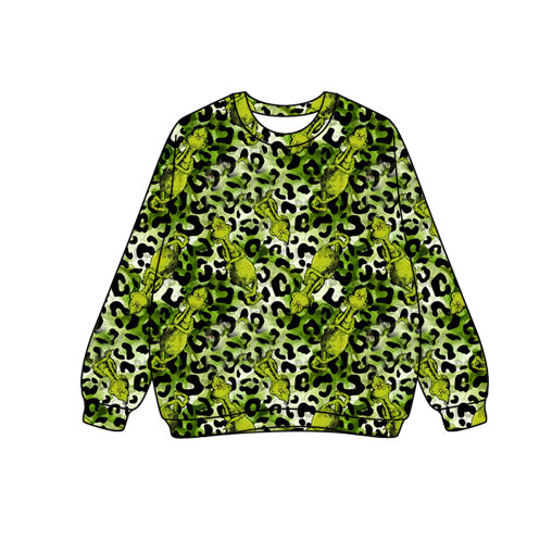 ( Moq 5 ) Preorder Adult Women Long Sleeves Green Face Leopard Shirt Christmas Tops