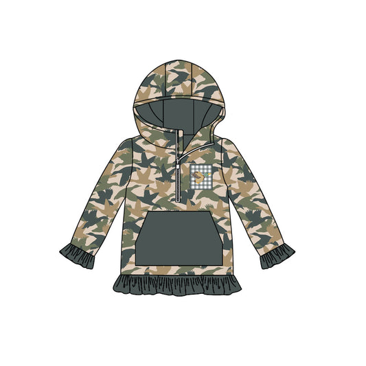 ( Moq 5 ) Preorder Baby Girl Long Sleeves Ducks Hoodie Zipper Camo Shirt