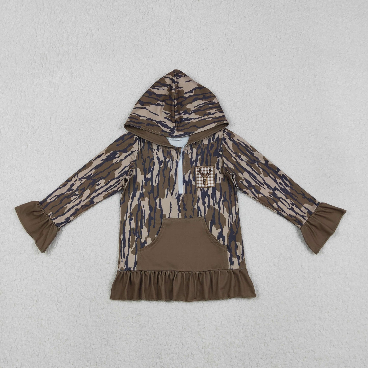 Sibling Baby Boys Girls Embroidery Ducks Dogs Deer Pockets Zipper Hunting Camo Hoodie Shirts RTS