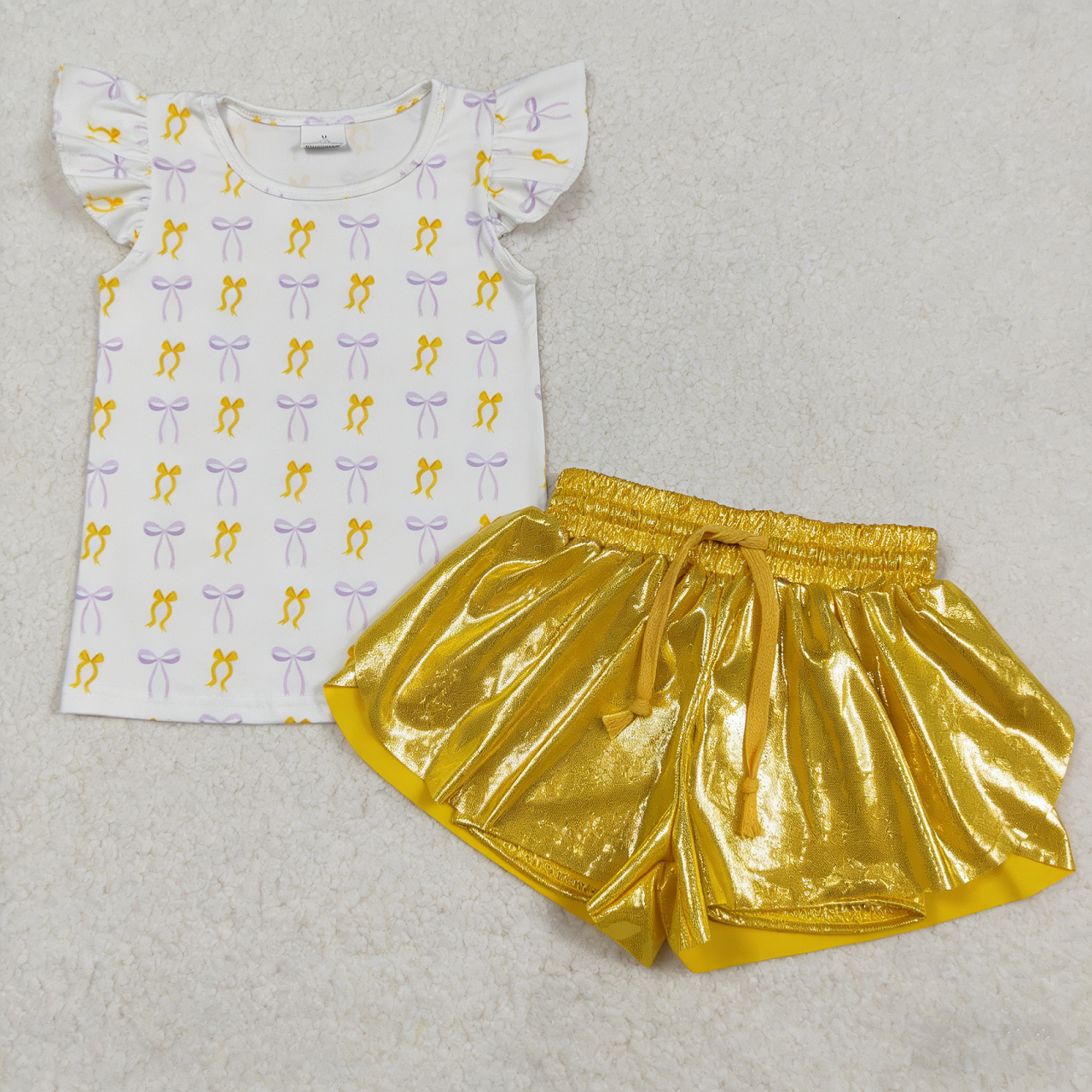 Baby Girl Kids Short Sleeves Bows Tops Yellow Shorts Set Clothes RTS