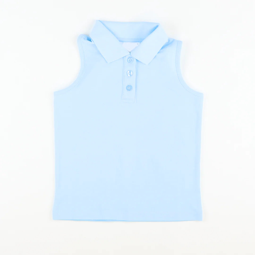 ( Moq 5 ) Preorder Baby Girl Toddler Sleeveless Yoga Active Light Blue Buttons Shirt