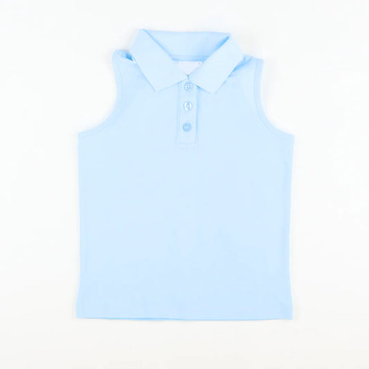 ( Moq 5 ) Preorder Baby Girl Toddler Sleeveless Yoga Active Light Blue Buttons Shirt