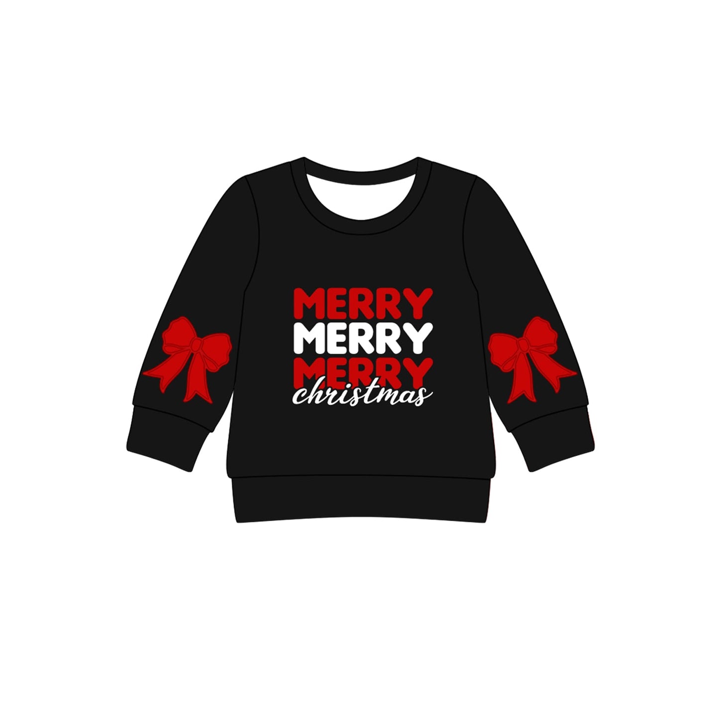 ( Moq 5 ) Preorder Baby Girl Bows Long Sleeves Merry Christmas Black Shirt