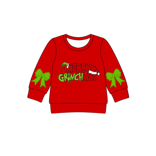 ( Moq 5 ) Preorder Baby Girl Bows Long Sleeves Merry Christmas Red Shirt Tops
