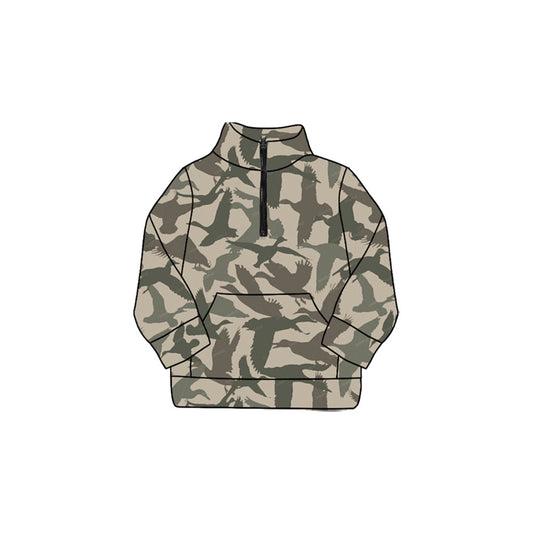 ( Moq 5 ) Preorder Baby Girl Long Sleeves Ducks Zipper Pocket Yoga Pullover Shirt