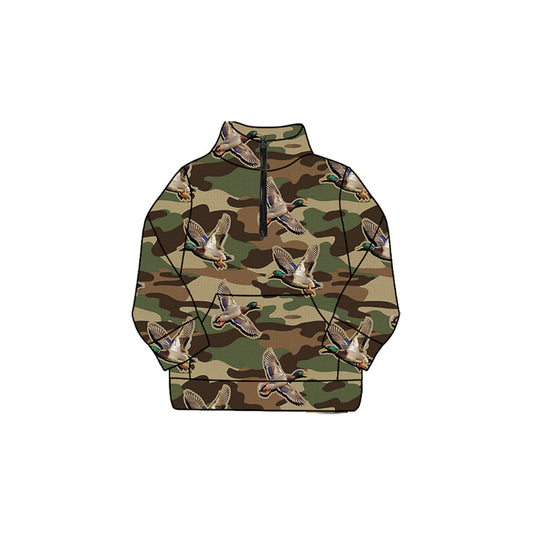 ( Moq 5 ) Preorder Girls Kids Ducks Camo Pocket Zipper Pullover Yoga Active Shirt