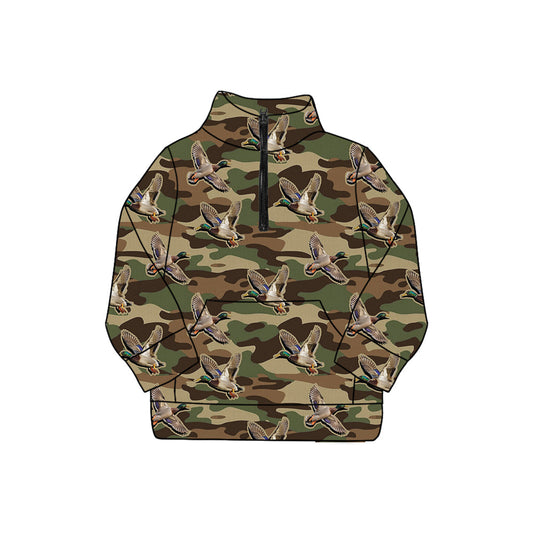 ( Moq 5 ) Preorder Adult Woman Ducks Camo Pocket Zipper Pullover Yoga Active Shirt