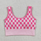 Adult Woman Sleeveless Pink Checkered Knitted Yoga Tank Tops RTS