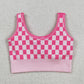 Adult Woman Sleeveless Pink Checkered Knitted Yoga Tank Tops RTS