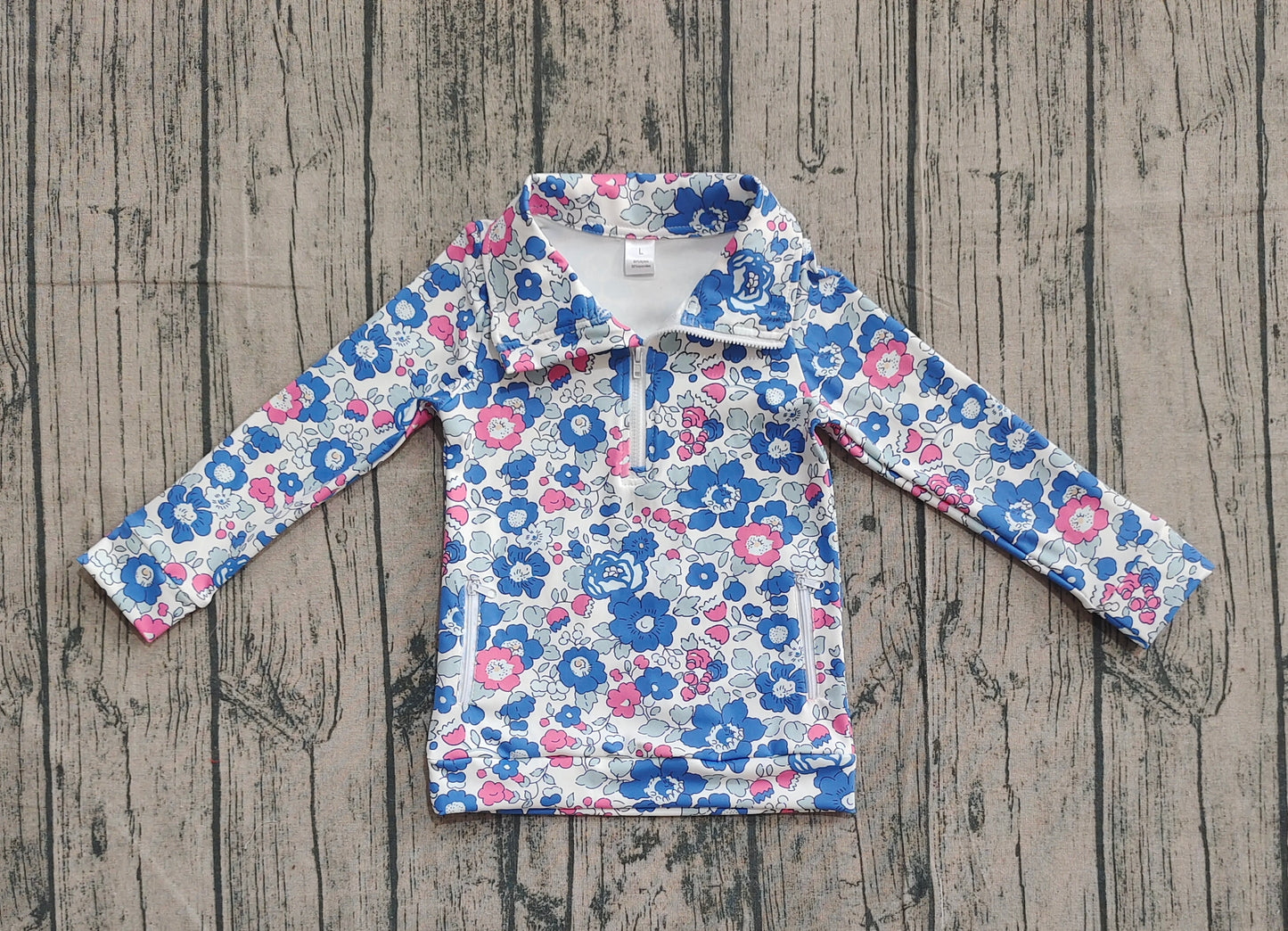 ( No moq ) Preorder Girls Kids Long Sleeves Flower Shirt Zipper Pockets Yoga Active Tops