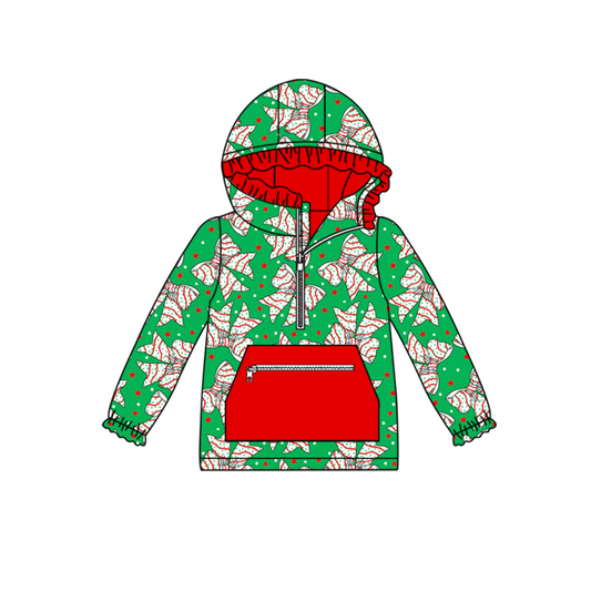 ( Moq 5 ) Preorder Baby Girl Cake Bows Christmas Zipper Pocket Hoodie Green Pullover Shirt Tops