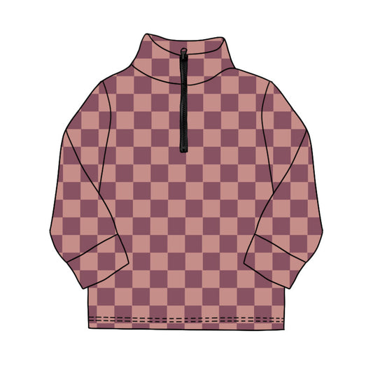 ( Moq 5 ) Preorder Girls Kids Checkered Zipper Pullover Yoga Active Shirt