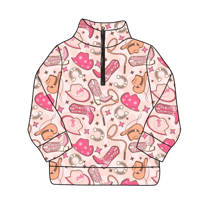 ( Moq 5 ) Preorder Girls Kids Boots Hats Western Zipper Pullover Yoga Active Shirt