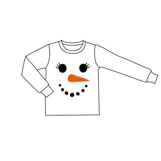 ( Moq 5 ) Preorder Kids Girls Long Sleeves Snowman Christmas White Shirt Tops