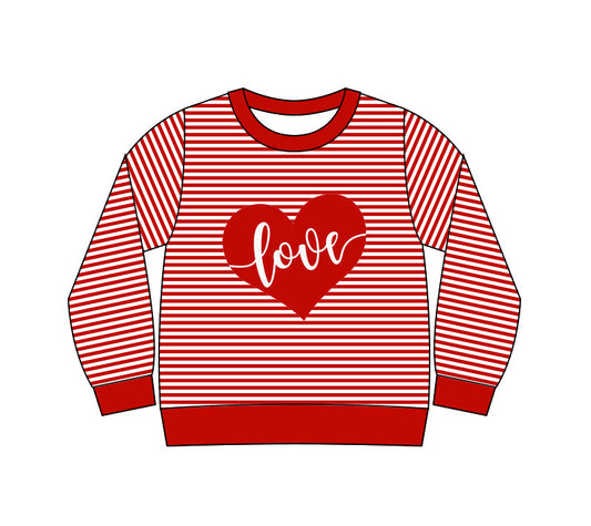 ( Moq 5 ) Preorder Girls Kids Long Sleeves Red Stripes Valentine's Day Love Heart Shirt