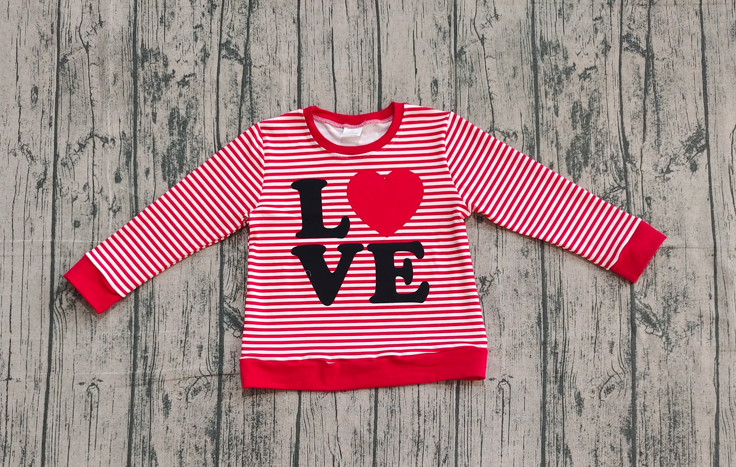 Kids Toddler Long Sleeves Red Stripes Long Sleeves Love Valentine's Day Shirt RTS