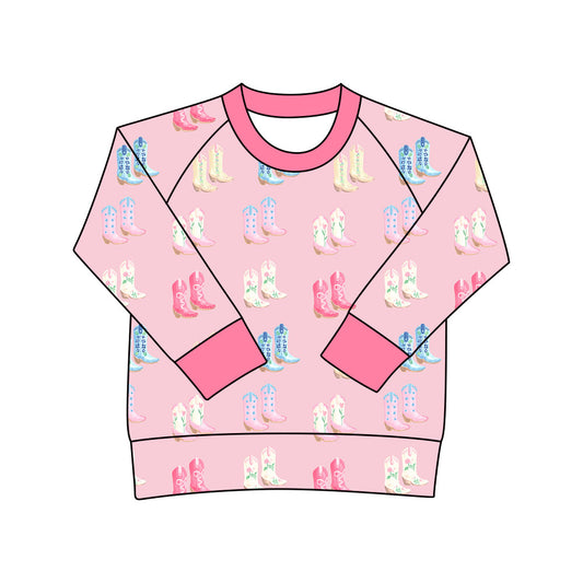 ( Moq 5 ）Preorder Girls Kids Boots Long Sleeve Western Pink Shirt Tops