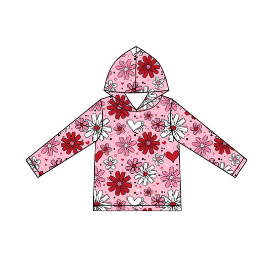 ( Moq 5  ) Girls Kids Long Sleeves Hearts Flower Hoodie Pullover Valentine's Day Shirt Tops