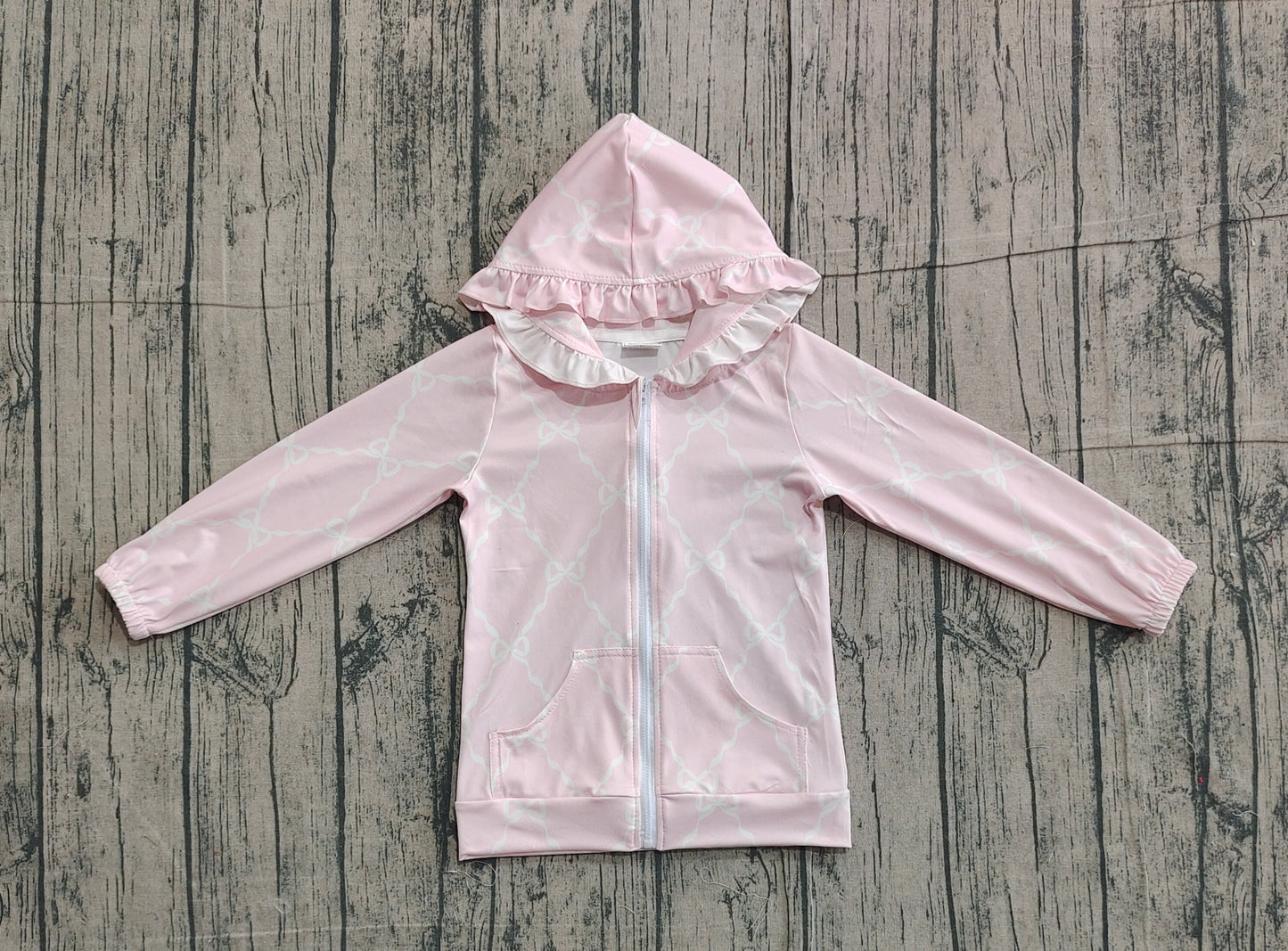 Baby Girls Kids Pink Long Sleeves Bows Hoodie Zipper Pockets Cardigan Tops RTS