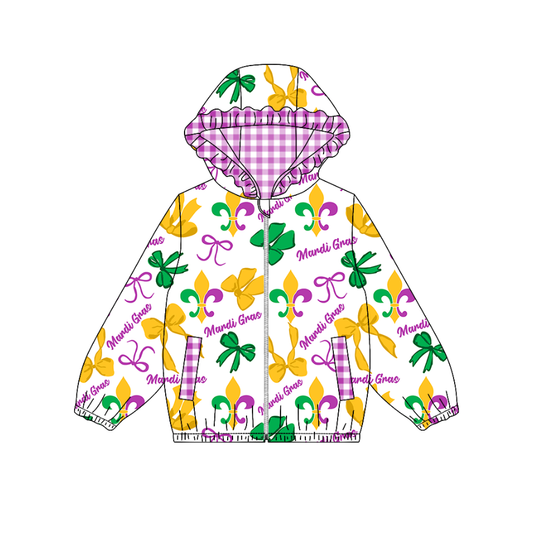 ( Moq 5 ) Preorder Girls Kids Mardi Gras Bows Anchors Pockets Hoodie Zipper Cardigan Tops