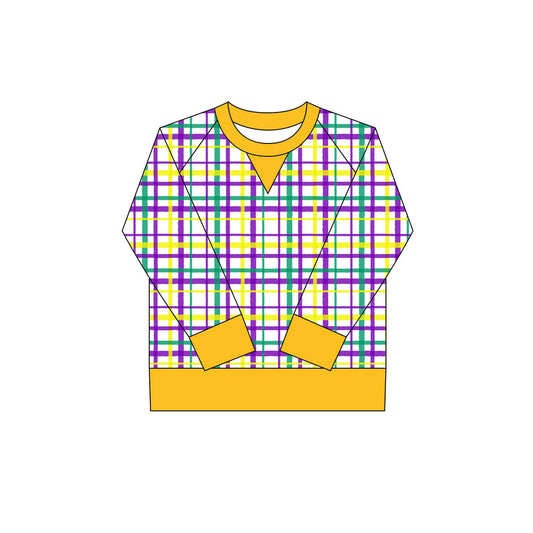 ( Moq 5 ) Preorder Girls Kids Plaid Long Sleeves Mardi Gras Yoga Active Shirt Tops