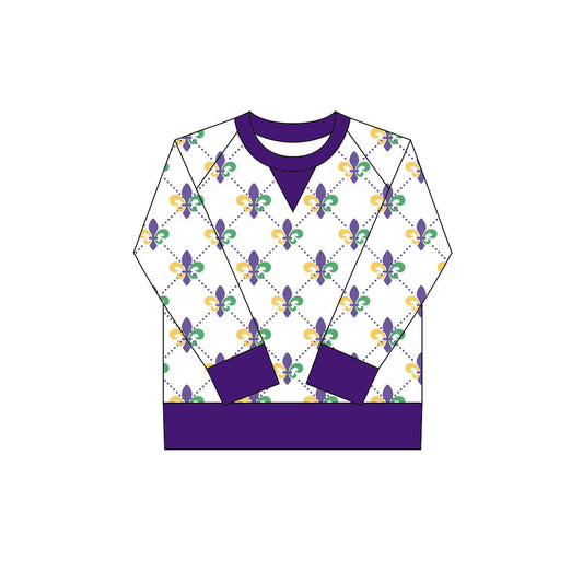 ( Moq 5 ) Preorder Girls Kids Anchors Long Sleeves Mardi Gras Yoga Active Shirt Tops