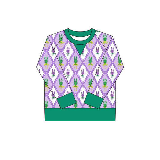 ( Moq 5 ) Preorder Girls Kids Long Sleeves Crawfish Mardi Gras Yoga Active Shirt Tops