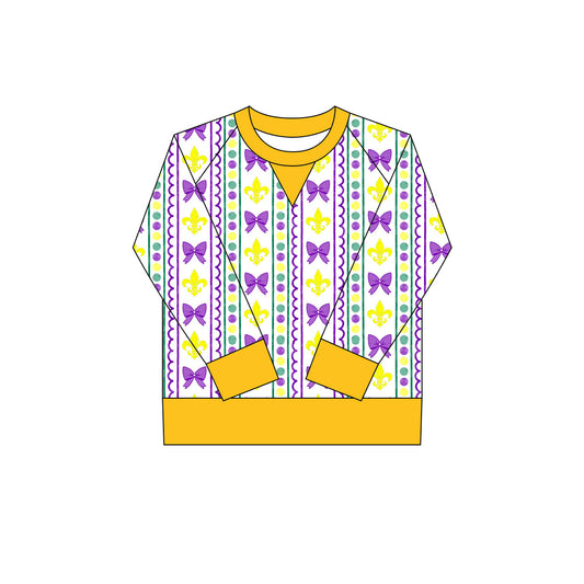 ( Moq 5 ) Preorder Girls Kids Long Sleeves Anchors Bows Mardi Gras Yoga Active Shirt Tops