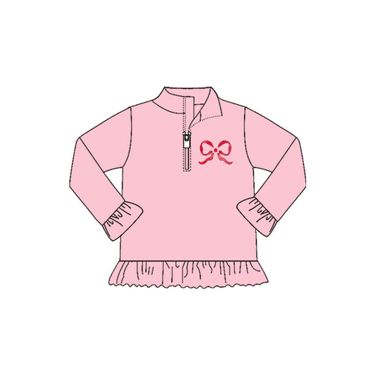 ( Moq 5 ) Preorder Girls Kids Pink Long Sleeves Bow Zipper Shirt