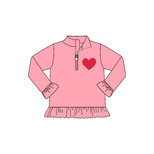 ( Moq 5 ) Preorder Girls Kids Pink Long Sleeves Heart Zipper Shirt Valentine's Day Tops