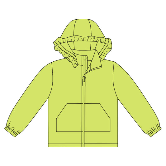 ( Moq 5 ) Preorder Girls Kids Yellow Green Long Sleeve Pockets Zipper Hoodie Cardigan Tops