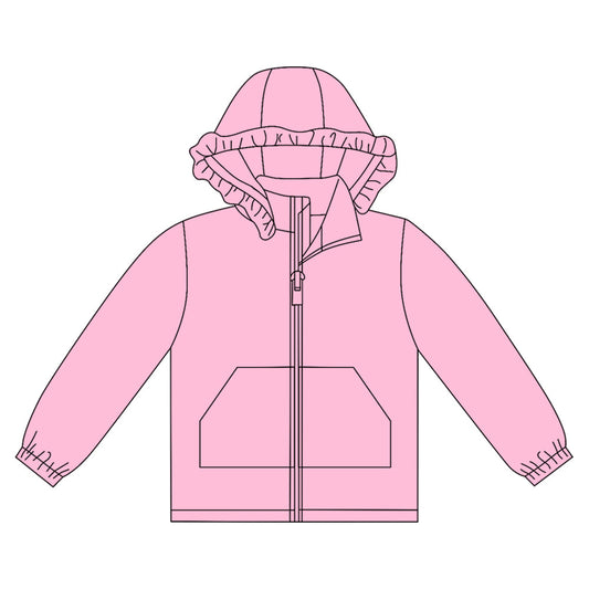 ( Moq 5 ) Preorder Girls Kids Long Sleeves Pockets Zipper Pink Hoodie Cardigan Tops