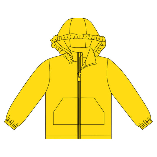 ( Moq 5 ) Preorder Girls Kids Yellow Long Sleeve Pockets Zipper Hoodie Cardigan Tops