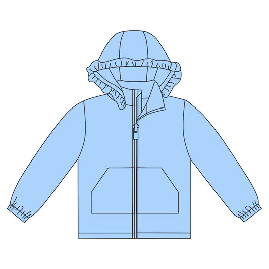 ( Moq 5 ) Preorder Girls Kids Long Sleeves Pockets Zipper Blue Hoodie Cardigan Tops