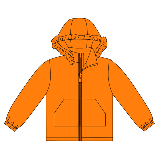 ( Moq 5 ) Preorder Girls Kids Long Sleeves Pockets Zipper Orange Hoodie Cardigan Tops