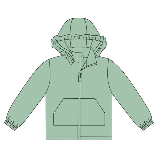 ( Moq 5 ) Preorder Girls Kids Green Long Sleeve Pockets Zipper Hoodie Cardigan Tops