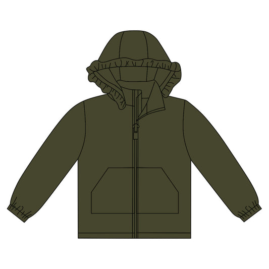 ( Moq 5 ) Preorder Girls Kids Dark Green Long Sleeves Pockets Zipper Hoodie Cardigan Tops