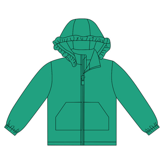 ( Moq 5 ) Preorder Girls Kids Long Sleeves Pockets Zipper Green Hoodie Cardigan Tops