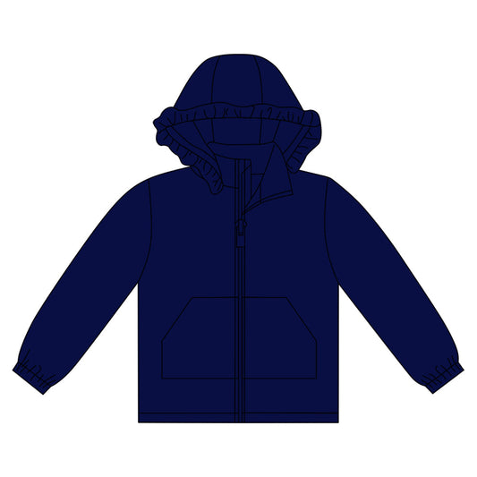 ( Moq 5 ) Preorder Girls Kids Long Sleeves Pockets Zipper Navy Hoodie Cardigan Tops