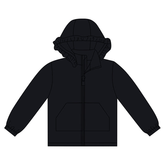 ( Moq 5 ) Preorder Girls Kids Long Sleeves Pockets Zipper Black Hoodie Cardigan Tops