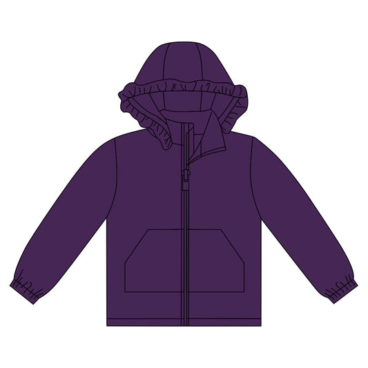 ( Moq 5 ) Preorder Girls Kids Long Sleeves Pockets Zipper Purple Hoodie Cardigan Tops