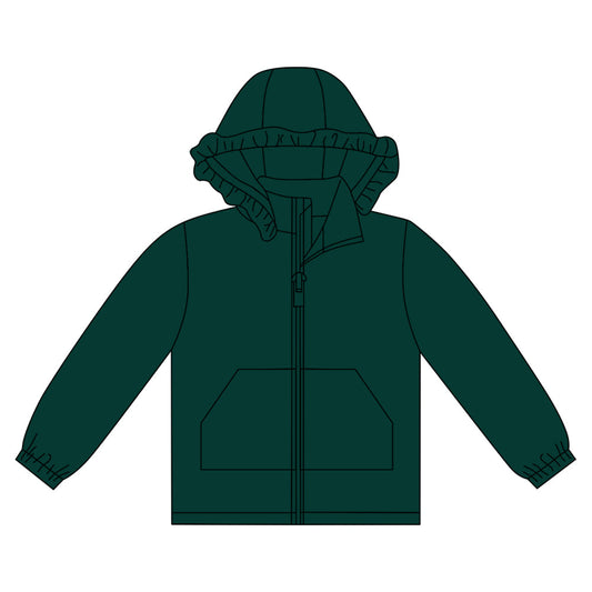 ( Moq 5 ) Preorder Girls Kids Long Sleeves Pockets Zipper Dark Green Hoodie Cardigan Tops