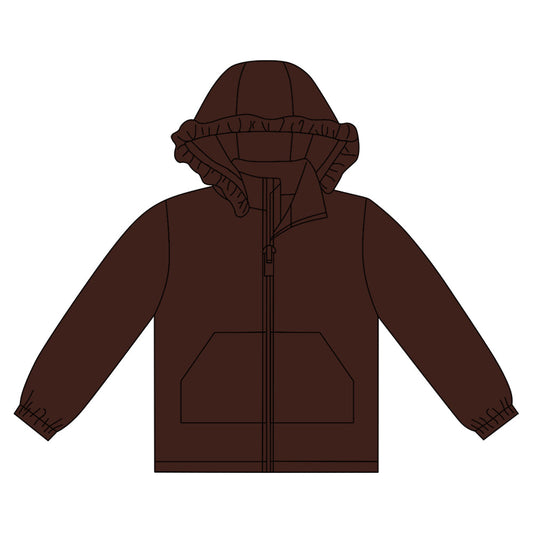 ( Moq 5 ) Preorder Girls Kids Long Sleeves Pockets Zipper Brown Hoodie Cardigan Tops